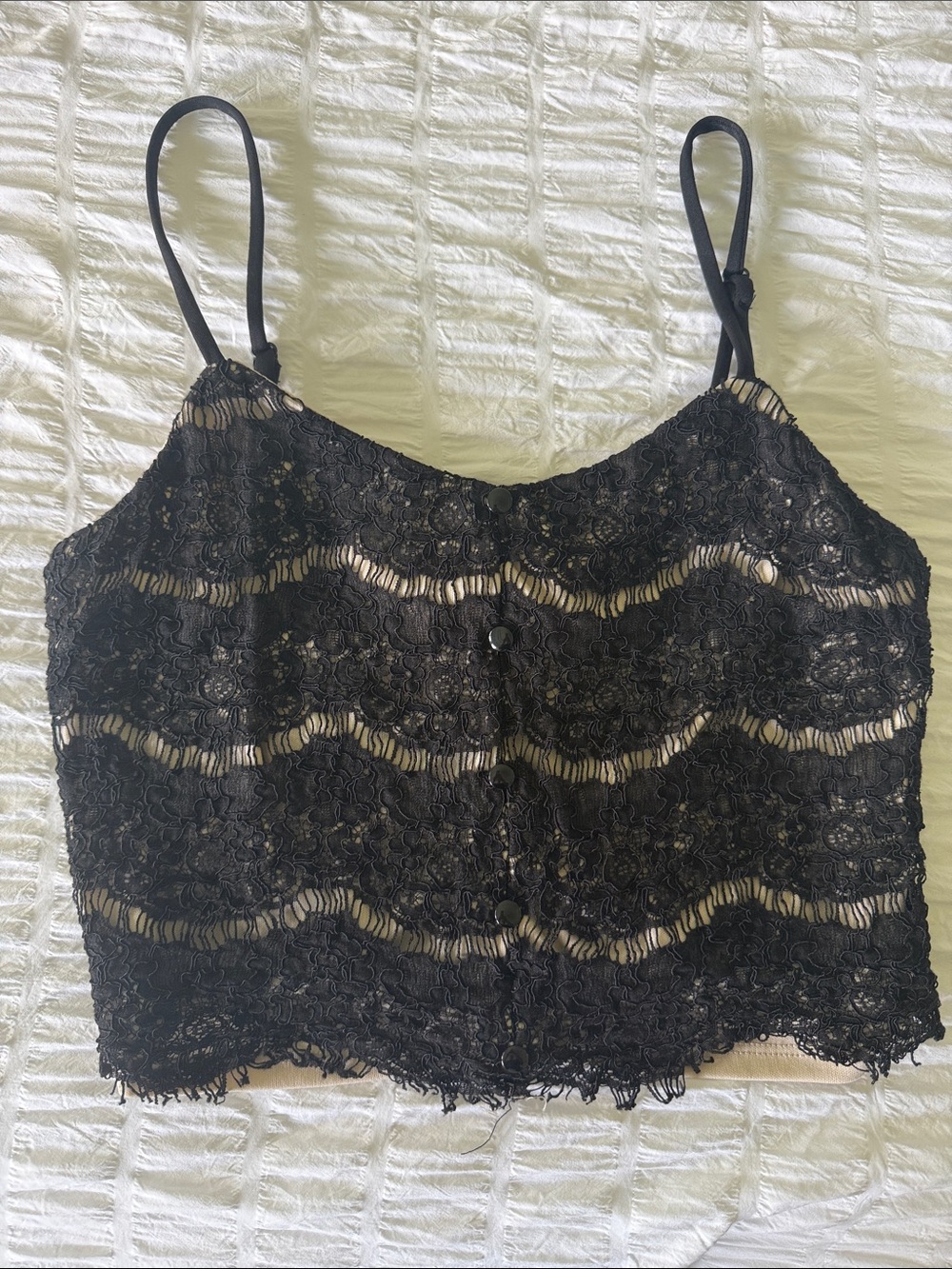 Monteau Los Angeles Black Lace Button-Front Cropped Cami